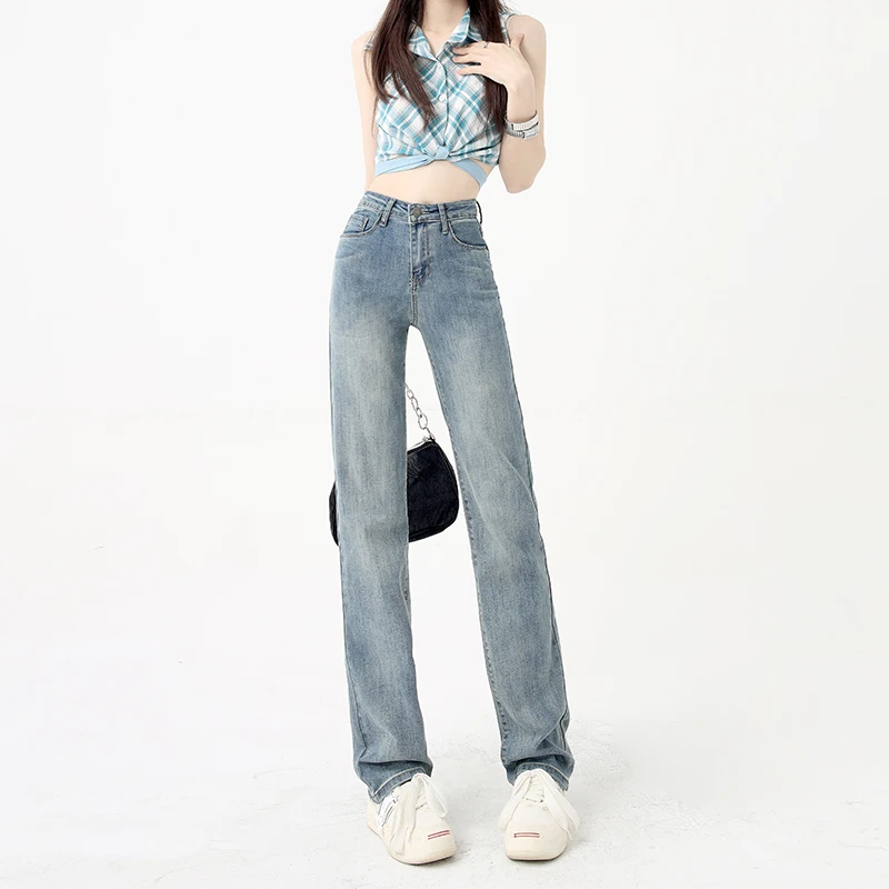 XS-XXL Size Loose Straight Leg Jeans For Women High Waist Basic Versatility Pants Retro Casual Mopping Denim Trouser Comfortable