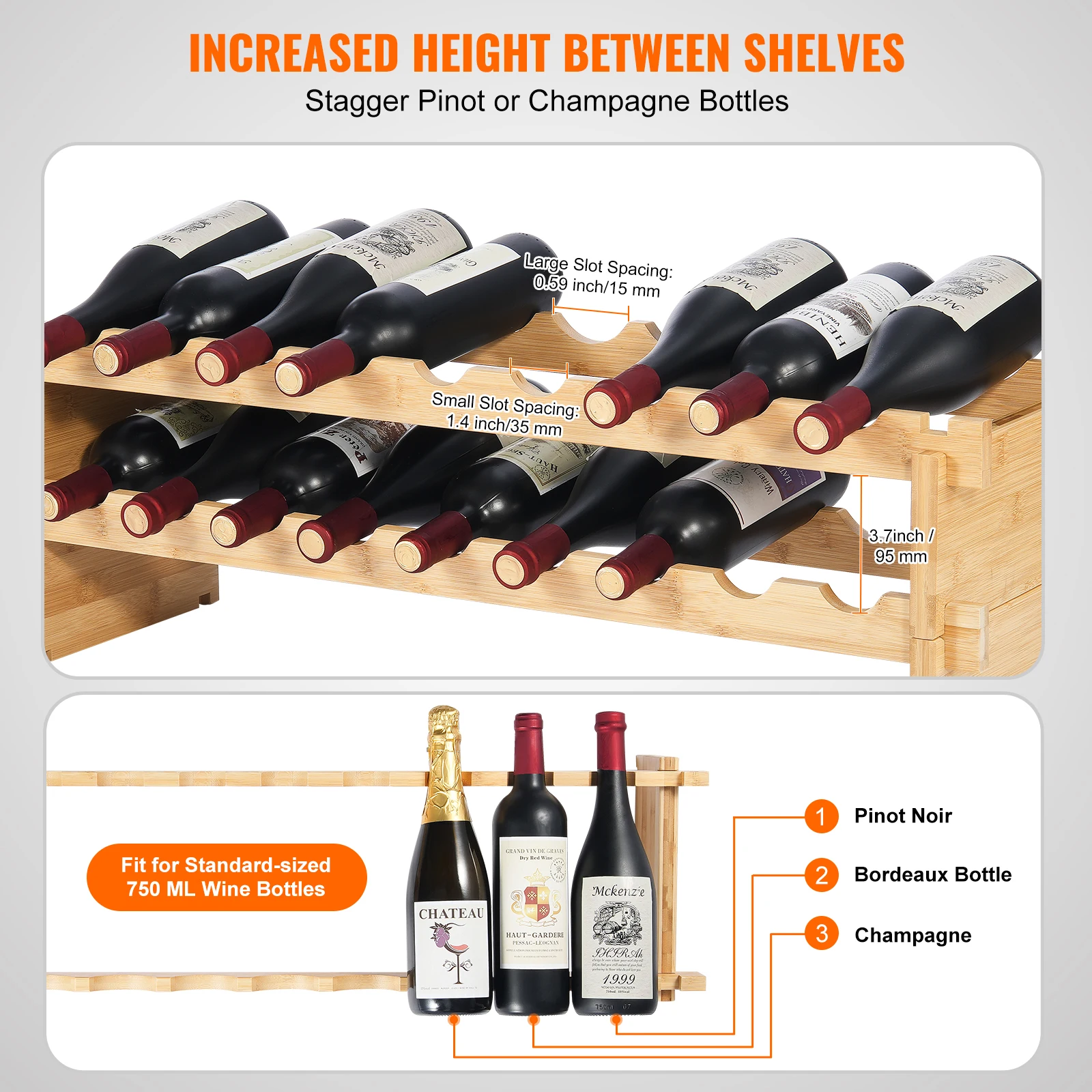 Modular Bamboo Wine Rack for 18 Bottles