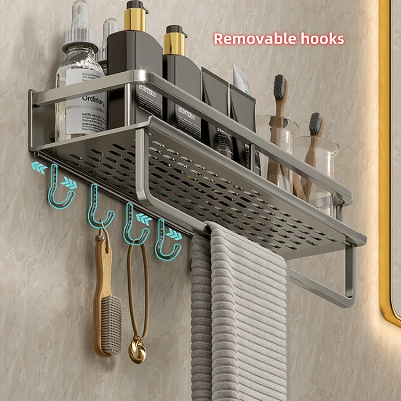 Bathroom Shelf Makeup Storage Organizer Aluminum Alloy Shampoo Rack Shower Shelf Bathroom Accessories No Drill Wall Shelf 4