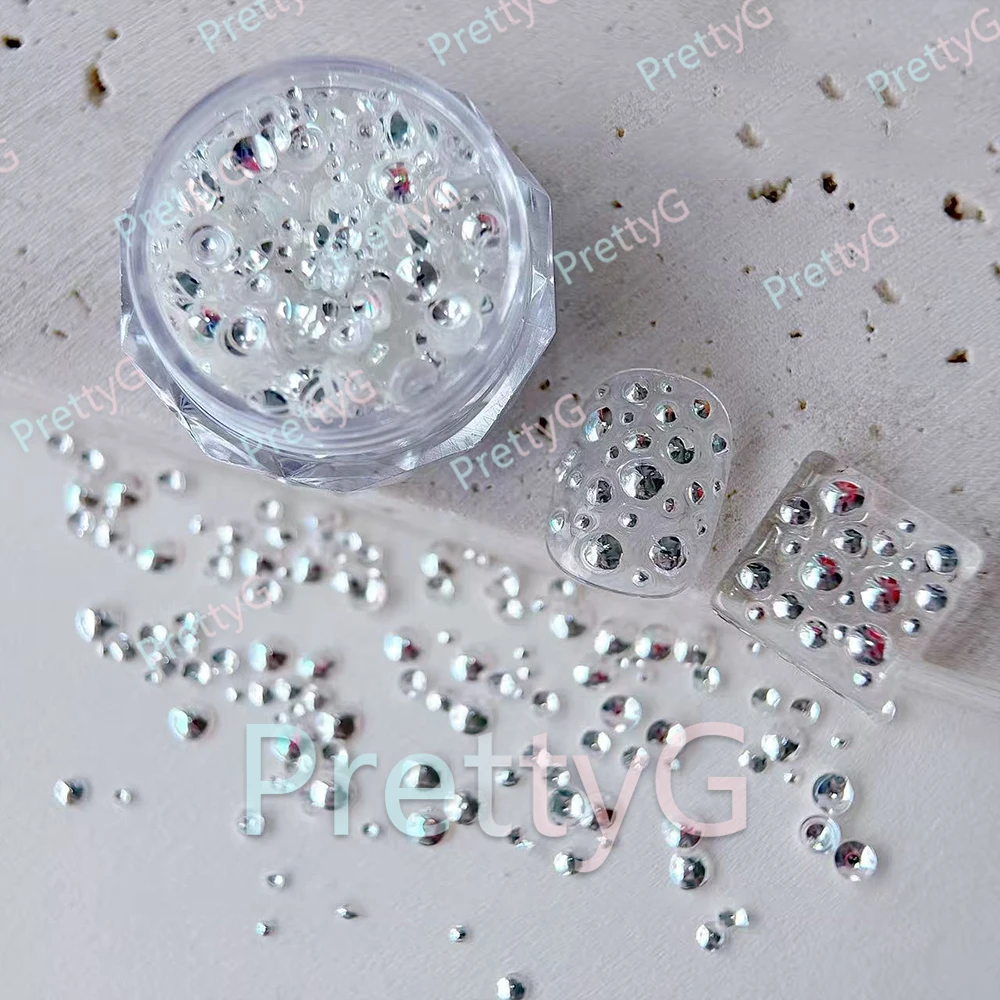 PrettyG 1 박스 믹스 다이아몬드 프리즘 스팽글 3d 버블 반원형 모양 글리터 DIY 아트 공예 네일 장식 액세서리