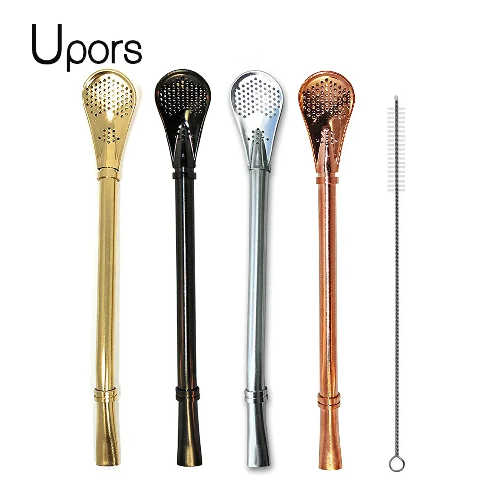 Yerba Mate Straw Filter +1 Brush Reusable 304 Stainless Steel Bombilla Drinking Straw Metal Tea Tools 4pcs