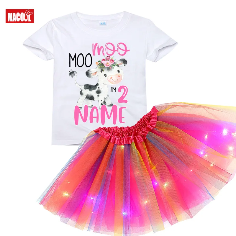 

Cow Birthday Girl Outfit Set Custom Name Shirt Tutu Dress Kids Party Light Dress Little Girl Clothes Suit Gift 2st 3rd 6 5 Years