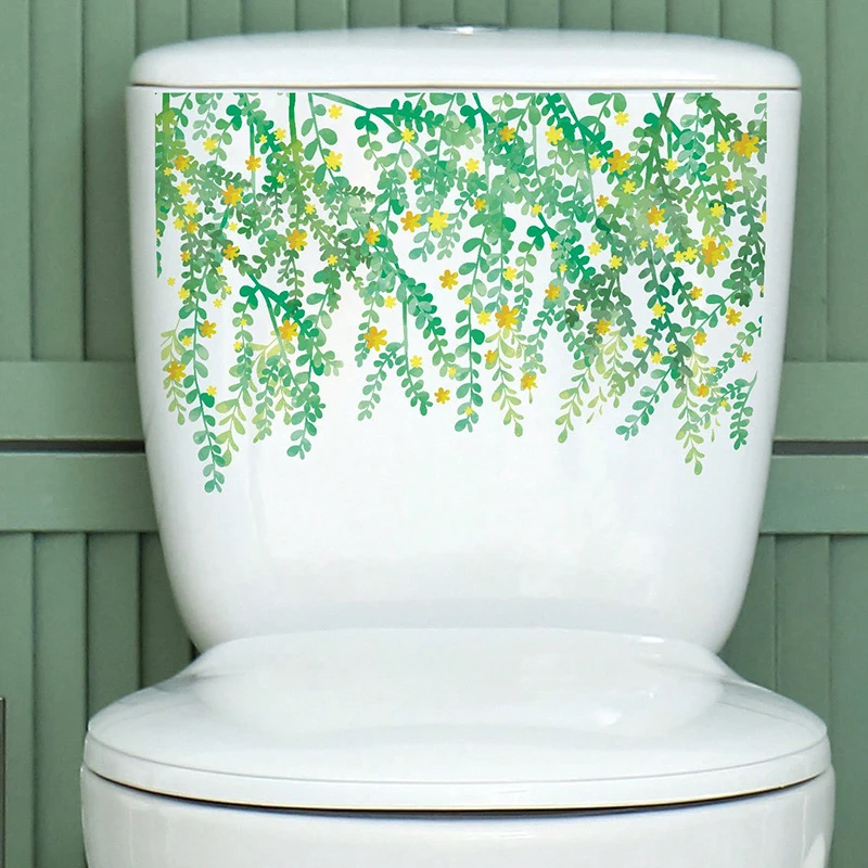 

Зеленые растения, листья, настенная наклейка, декор для ванной, туалета, гостиной, кабинета, украшение для дома, наклейки, красивая самоклеящаяся роспись