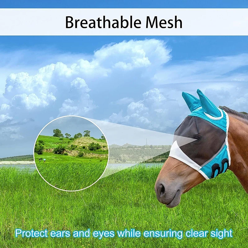 Horse Mask Stretchy Adjustable Breathable Anti-uv Anti-mosquito Horse Hood Mesh Fly Protective Cover Equestrian Equipment 3