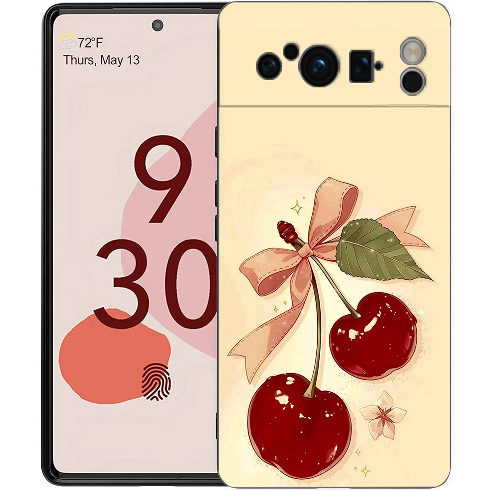 Elegant Red Cherry Shockproof TPU Phone Case - Soft Black Protective Cover