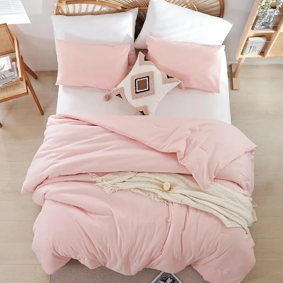 Pink Queen Size Comforter Set Soft Microfiber Bedding