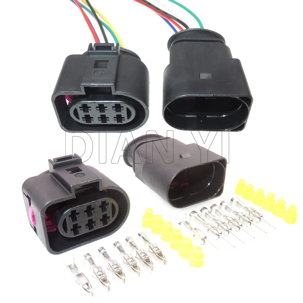 1 Set 6 Way Auto Waterproof Connector For Audi Vw 1J0973833 1J0973733 Car Male Female Docking Wire Cable Socket