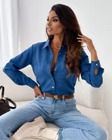 Chemisier en mousseline de soie à manches longues et col en V pour femme, tunique élégante, chemise monochrome, décontracté, dame de bureau, printemps, été, respirant, Y-2024 1