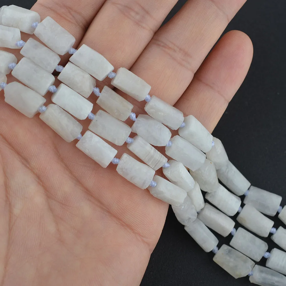 Raw Mineral White Blue Rainbow Light Moonstone Hand Cut Nugget Free Form Rough Matte Faceted Beads Diy Necklace 6-8mm