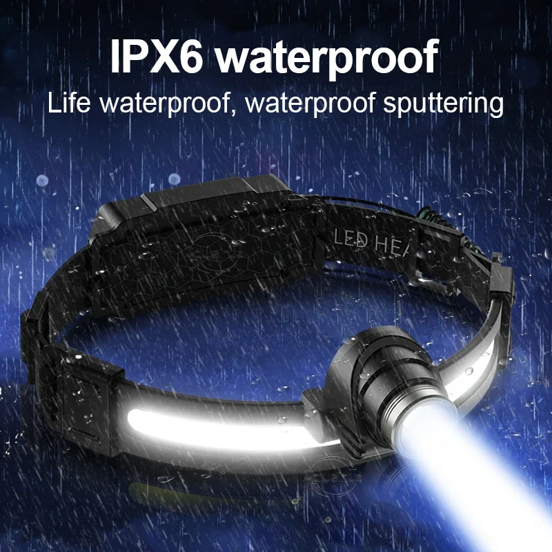 Powerful LED headlight 7 mode XPE+COB sensor for fishing, cycling and night running