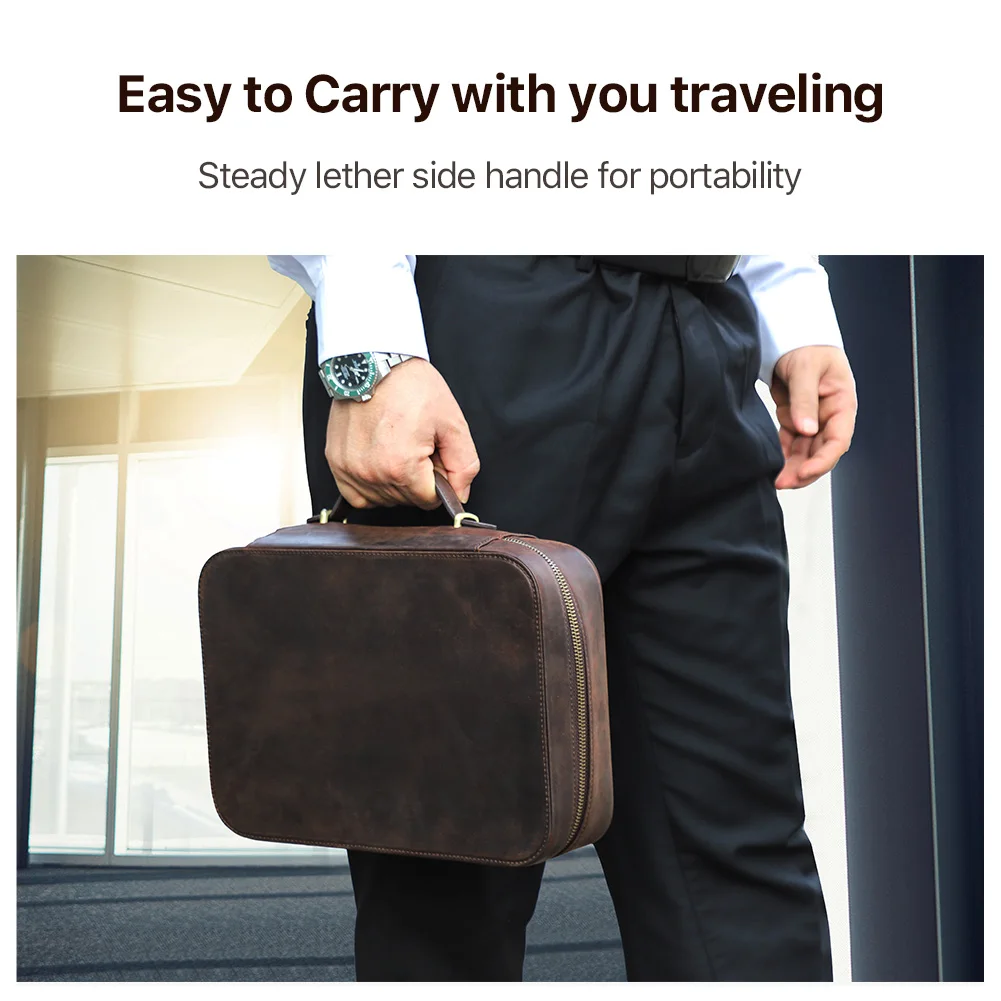 Genuine Leather Storage Case For Mac iPad  Mouse Earphone Electronic Accessories Travel Handbag Large Capacity Organizer Box