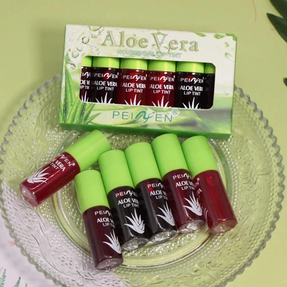 Aloe Vera Liquid Lipstick Set 6 Color Color Changing Lip Gloss Lasting Moisturizing Lip Tint Beauty Korean Cosmetics Makeup Tool lip gloss lip makeup lip glaze lip tint