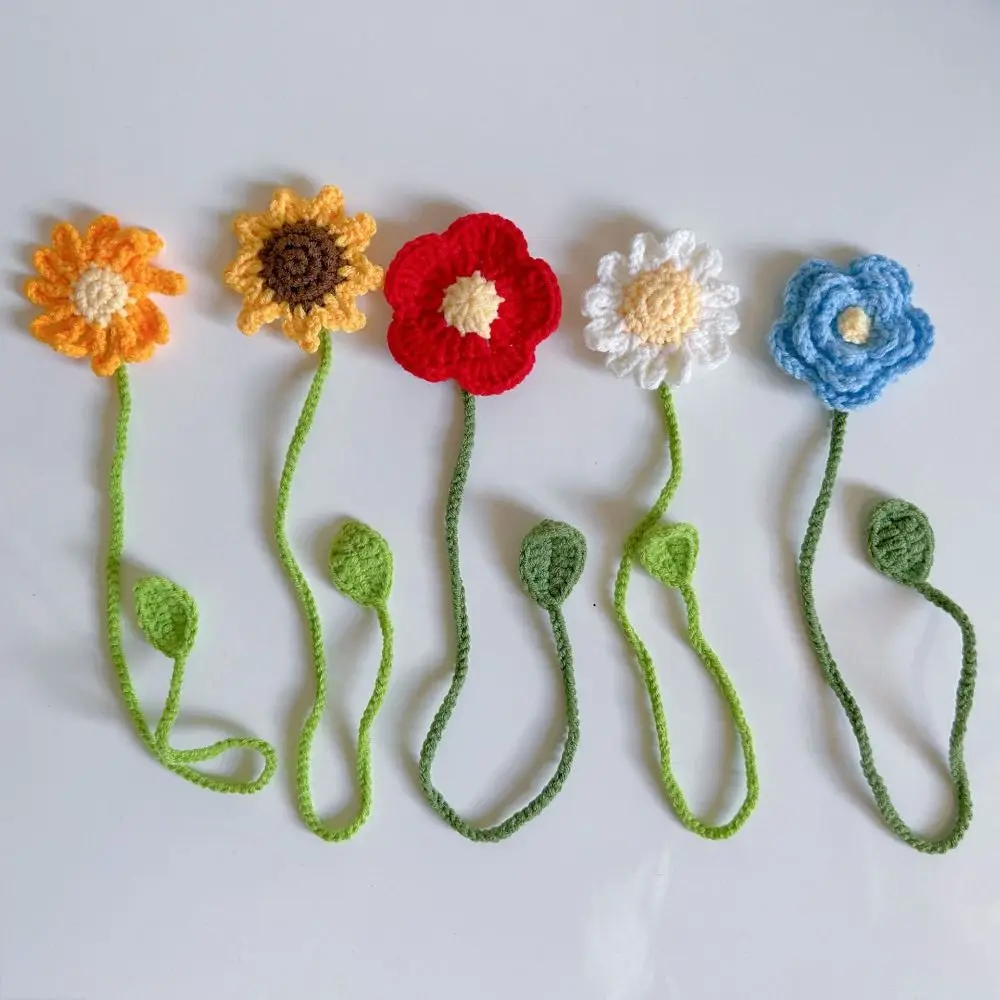 Knitted Sunflower Bookmark Handmade Daisy Flower Unique Floral Pendants Belt Page Marker Ideal Gift For Book Lovers,floral painting bookmark,bookmarks stationery supplies