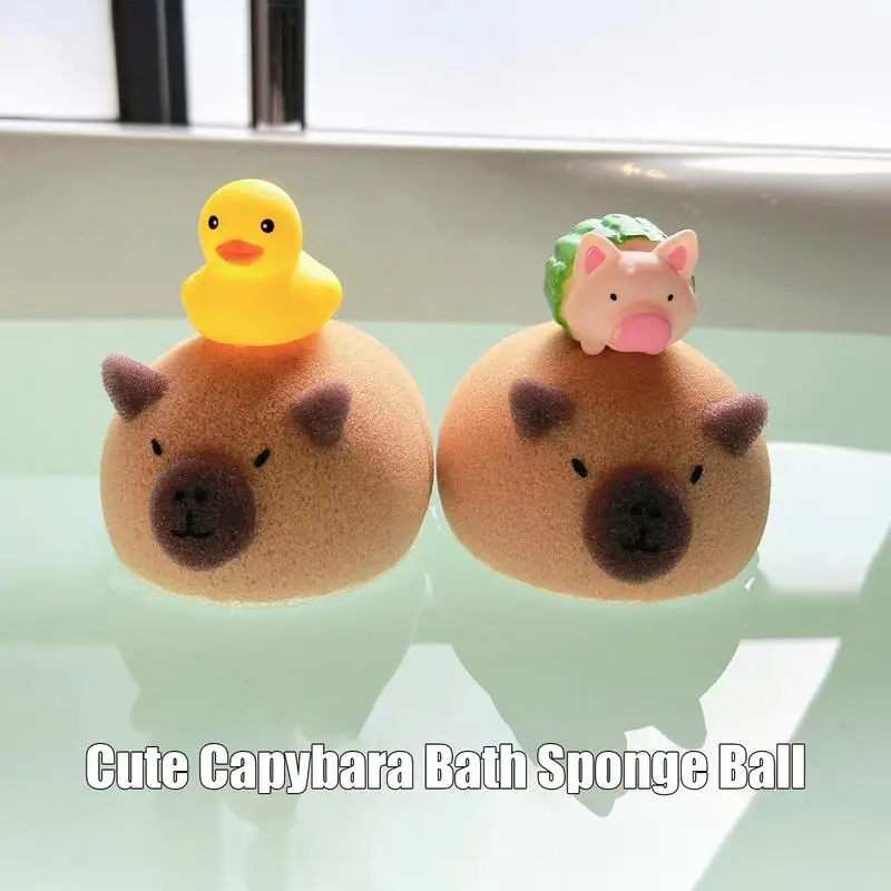 Capybara Bath Sponge Ball Cute Cartoon Animal Baby Shower Brushes Body Cleaning Brush Bubble Sponges Bathroom Accessories 2