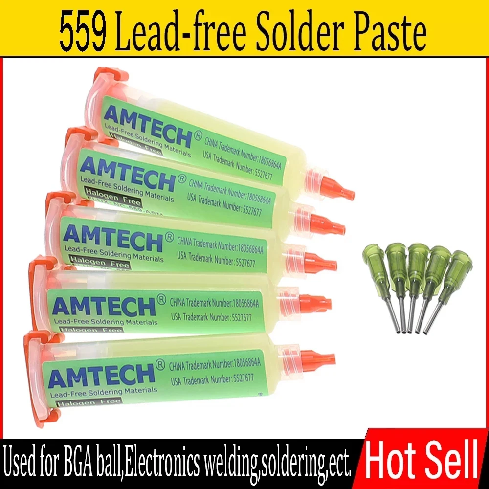 Original AMTECH NC-559-ASM Soldering Paste with Syringe Plunger Solder Paste Welding Oil Flux for BGA PCB Reballing Repair Tools 60g 100g syringe tin soldering paste 183℃ melting point solder paste flux bga smd pcb welding repair tools