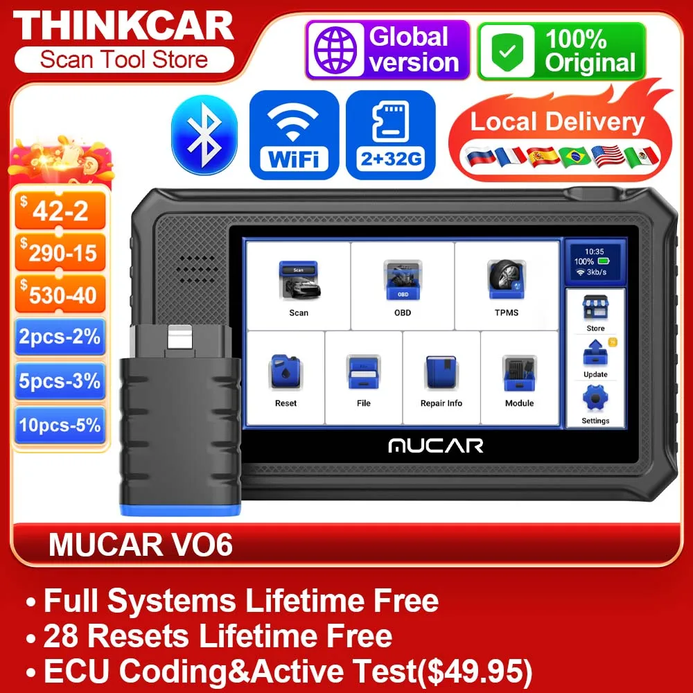 

Диагностический инструмент MUCAR VO6 для автомобилей, диагностический сканер для всех систем, 28 дюймов, сброс двунаправленного сканера, OBD2 сканер, ЭБУ-код для всех автомобилей