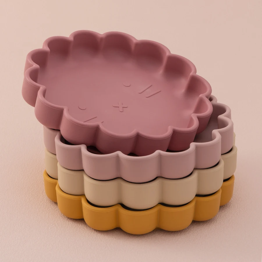 1PC Baby Silicone Dishes BPA Free Cartoon Lion Shape Baby Tableware Suction Baby Plate Non-Slip Lunch Box Pure Color Baby Stuff 3