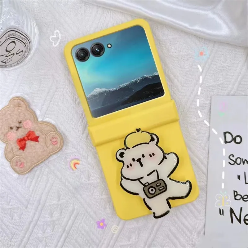 Cartoon Sweet Bear Holder Staffa Custodia Per Telefono Per Motorola Moto Razr 40 Razr 40 Ultra Razr 2023 2022 Cover Protettiva