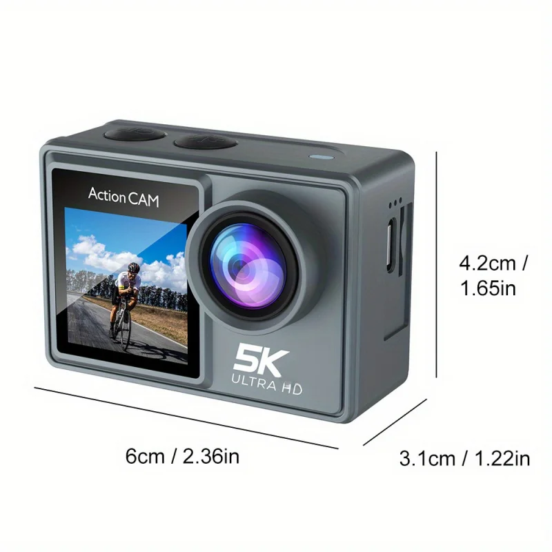 Caméra Action 5K Ultra HD Double Écran 170° Grand Angle + 64Go