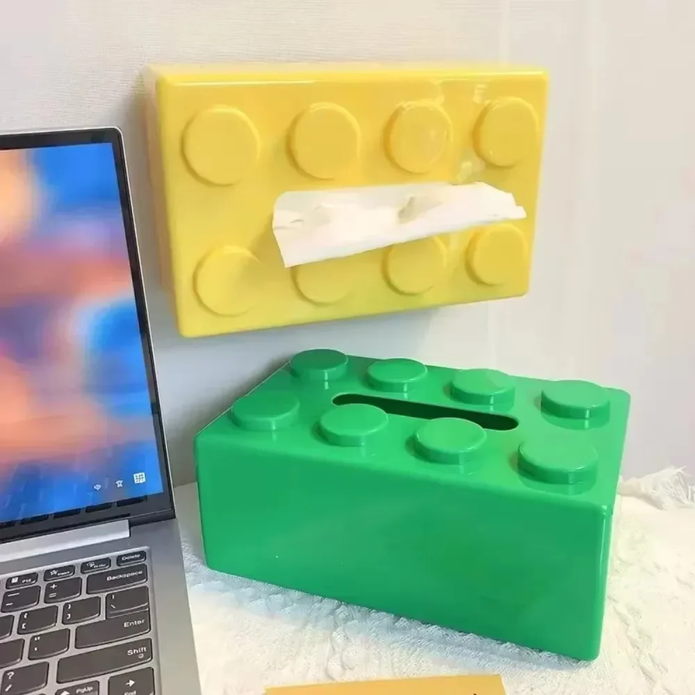New Creative Building Blocks With Spring Tissue Box Wall-mounted Perforation-free Paper Holder Bathroom Face Towel Box Organizer 6