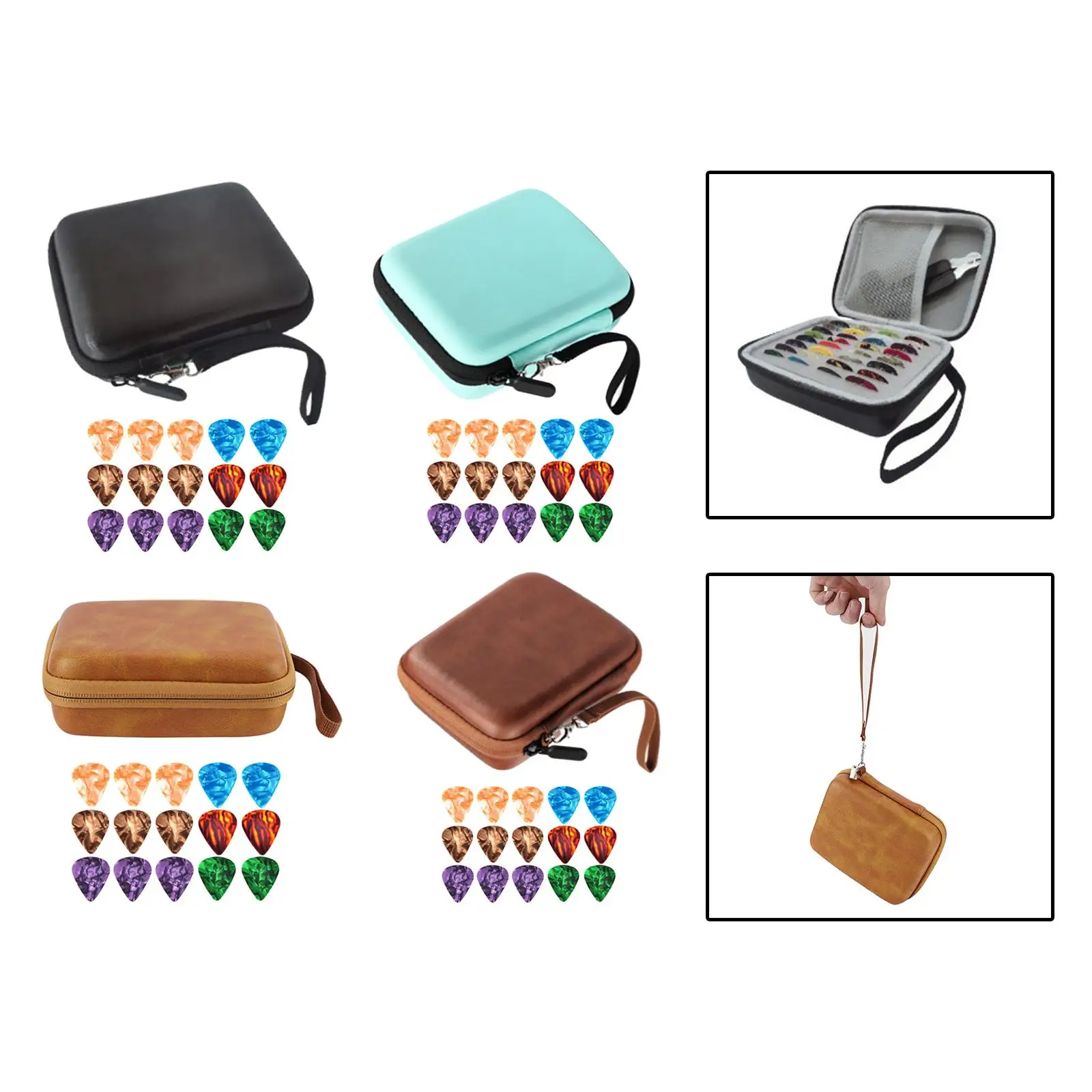 Compact Guitar Picks Holder Case Shock Absorption with 15Pcs Picks Plectrums Bag