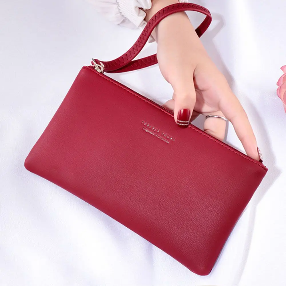 Women Zip PU Leather Pouches Coin Bag Wallet Long Purse