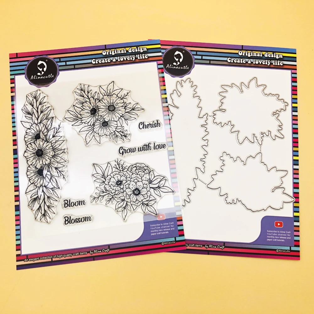 Alinacutle CLEAR STAMPS Flowers With Dies Cut Cutting Die DIY Card