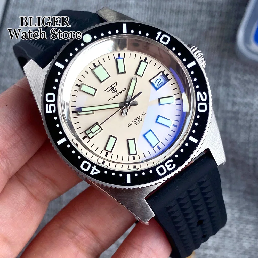 White Tandorio 41mm 300M Waterproof Dive 62MAS NH35A Automatic Men Watch Silver Chapter Ring AR Coating Sapphire 120 Click Bezel sd1953 new bracelet with milled clasp 41mm nh35 movement 300m waterproof mens automatic dive watches reloj ceramic bezel