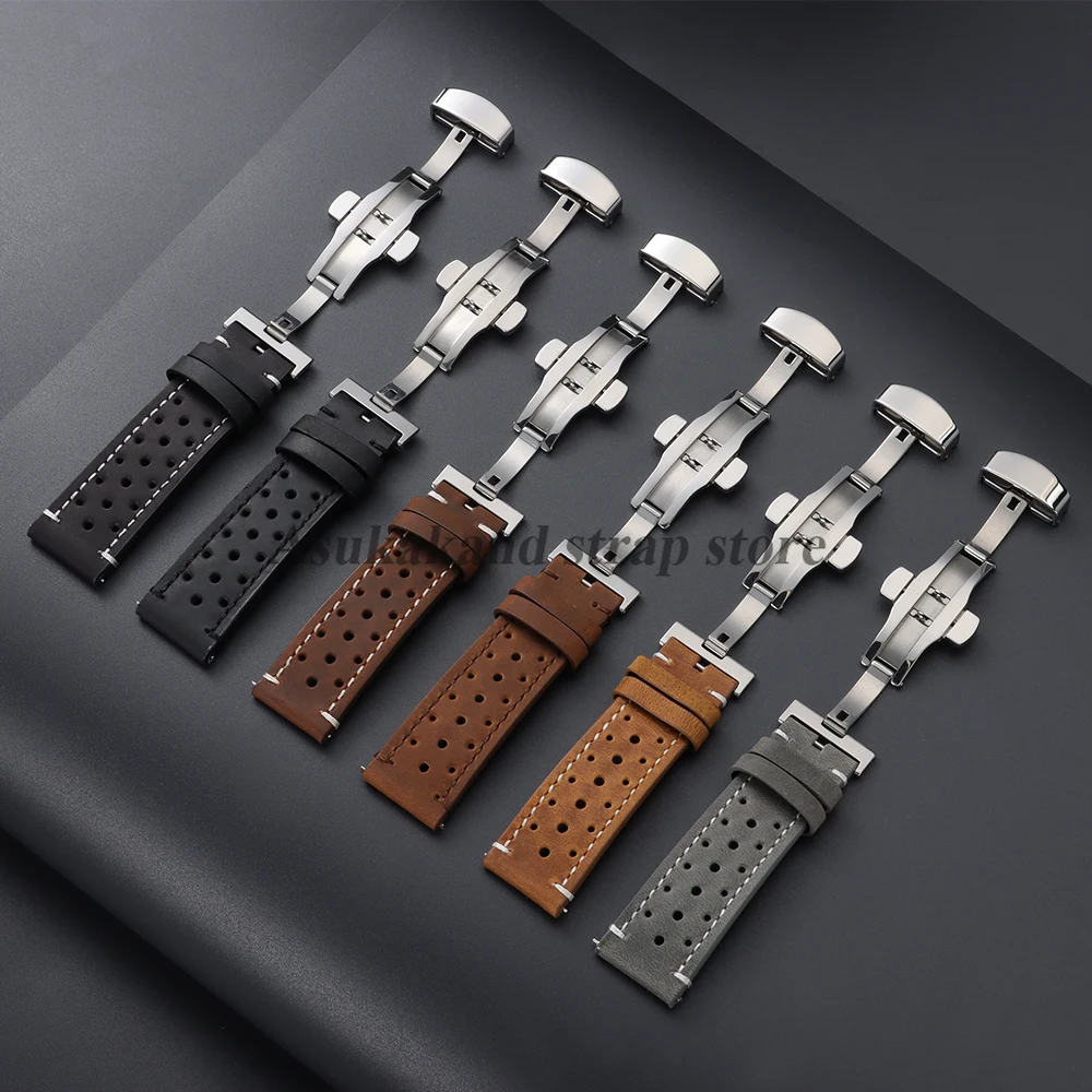 Premium Leather Watchband with Butterfly Buckle - Universal Size Range Bracelet