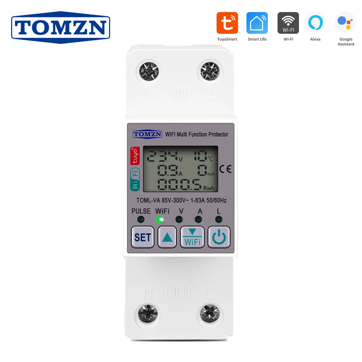 Tomzn 63a 110v 220v Smartlife Wifi Medidor de Energia Kwh Interruptor de Medição Temporizador com Tensão Atual e Proteção de Vazamento Tuya