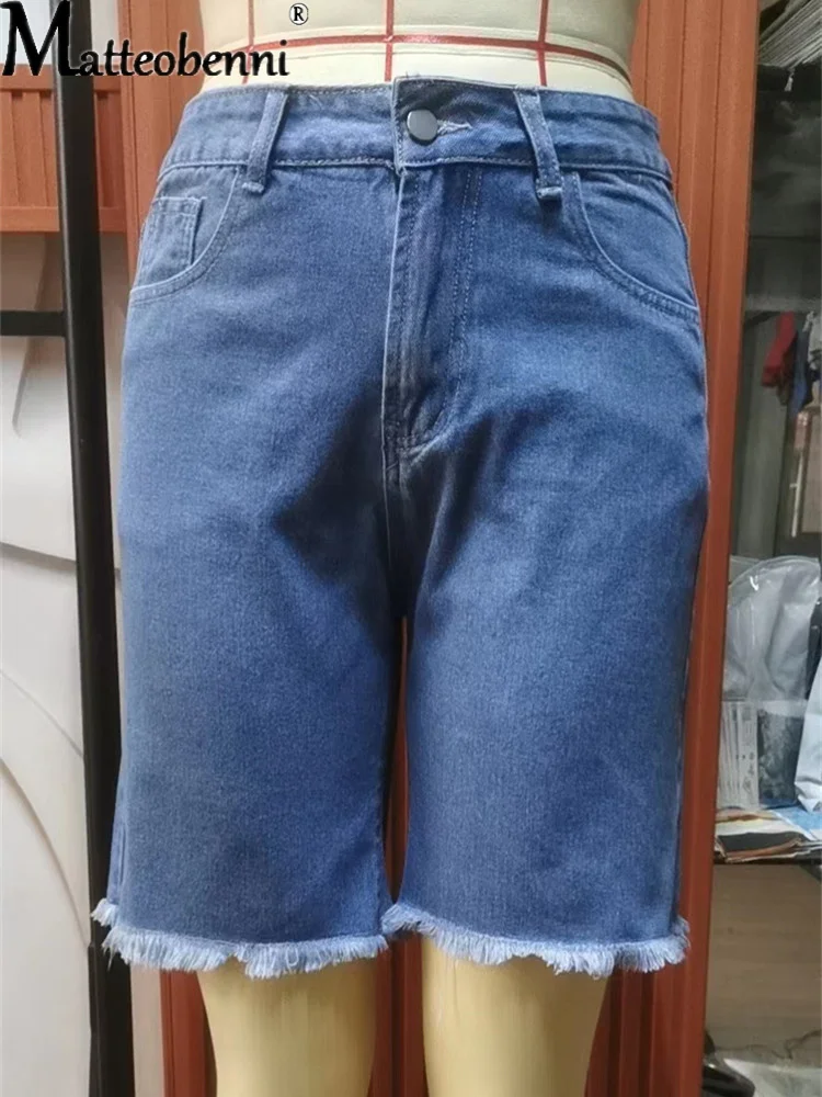 Women's Denim Shorts 2022 New Summer Lady Clothing High Waist Jeans Shorts Fringe Frayed Ripped Casual Hot Shorts With Pockets