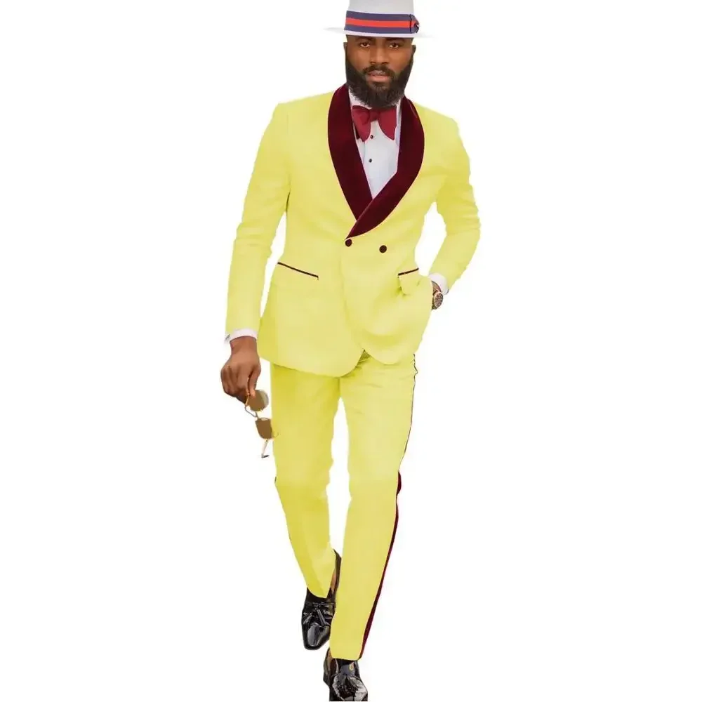 Elegante conjunto de 2 piezas de chaqueta y pantalón de jacquard, esmoquin ajustado con solapa chal, vestido de novia, traje de escenario, trajes de fiesta de noche