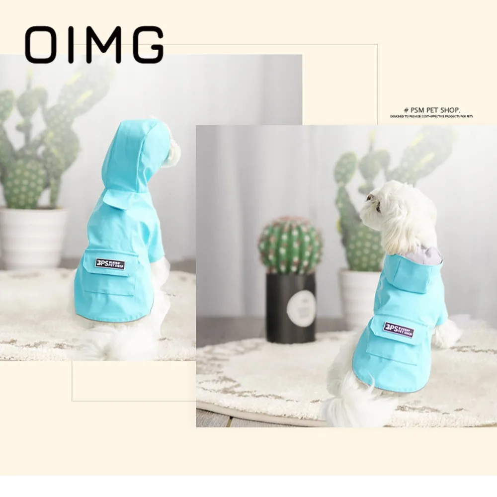 

OIMG Solid Puppy Raincoat Hooded Four-legged Clothes Teddy Spitz Bichon Waterproof All-Inclusive Pet Clothing For Small Dogs