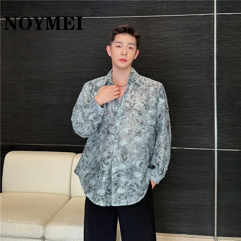 

NOYMEI Men's Summer Long Sleeve Casual Shirt Singlebreasted Temperament Chinese Style Chiffon Loose Male Top Chic WA4194