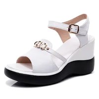 Sexy Peep Toe Genuine Leather Metal Women'S Heel Summer Shoes Female Wedge Heel Dress Woman Sandals Platform Size 32 33 36 37 43 - Image 6