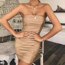 

Spring and Summer New European and American Style Pleated Strapless Dress Trendy Socialite Temperament Sexy Tight Waist Slimming