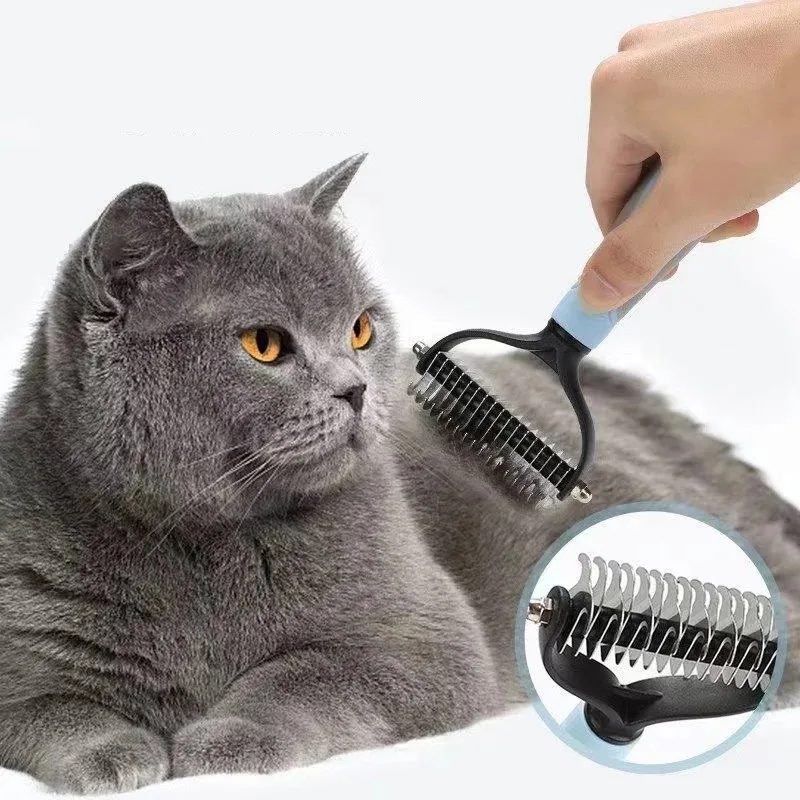 Professional Pet Deshedding Brush Dog Cat Comb Pet Fur Knot Cutter Grooming Shedding Tools Double Sided Pet Hair Remover Comb
