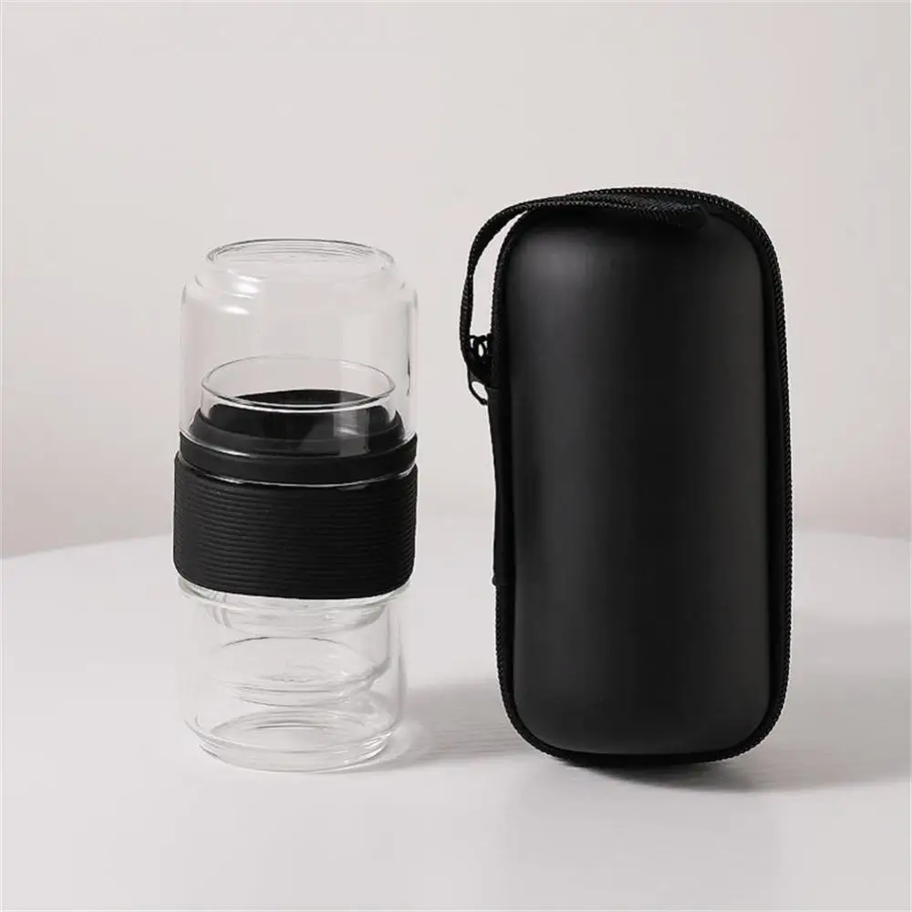Black High Borosilicate Glass Tea Cup 1 Pot 4 Cups Travel Tea Set with Outdoor Portable Bag Teapot Removable Filter Cup