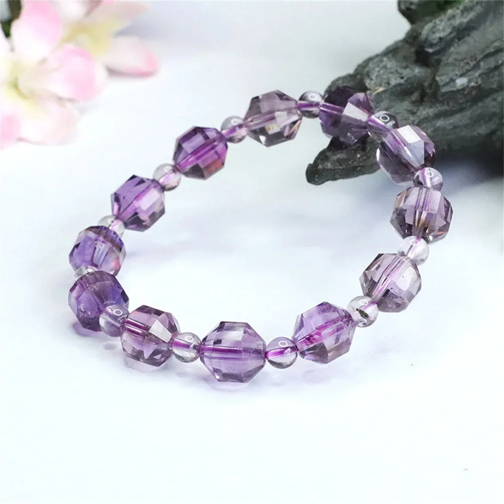 

Браслет с бусинами из кристаллов для женщин, очаровательное ювелирное изделие из натурального камня, аметиста, многогранное, с подвеской в виде колонны, Модный стильный браслет с отслеживанием настроения, 10 х11 мм