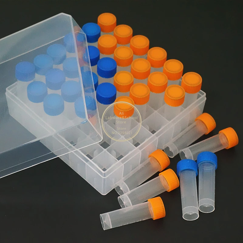 Plastic 5ml Cryovial Colored Screw Cap 1Pcs 36 Vents Plastic Freezing Tube Storage Box For Experiment 36Pcs