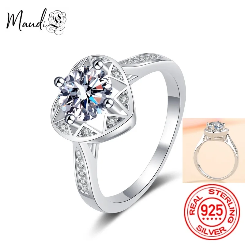 

Maudie 2023 New 925 Sterling Silver Ring for Women 1ct Moissanite Star Language Wish Engagement Ring Wholesale