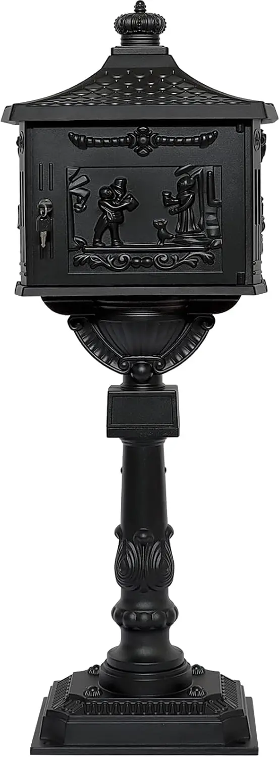 Polar Aurora Outdoor Mailbox Cast Aluminum Black Mail Box Postal Box Security Heavy Duty New
