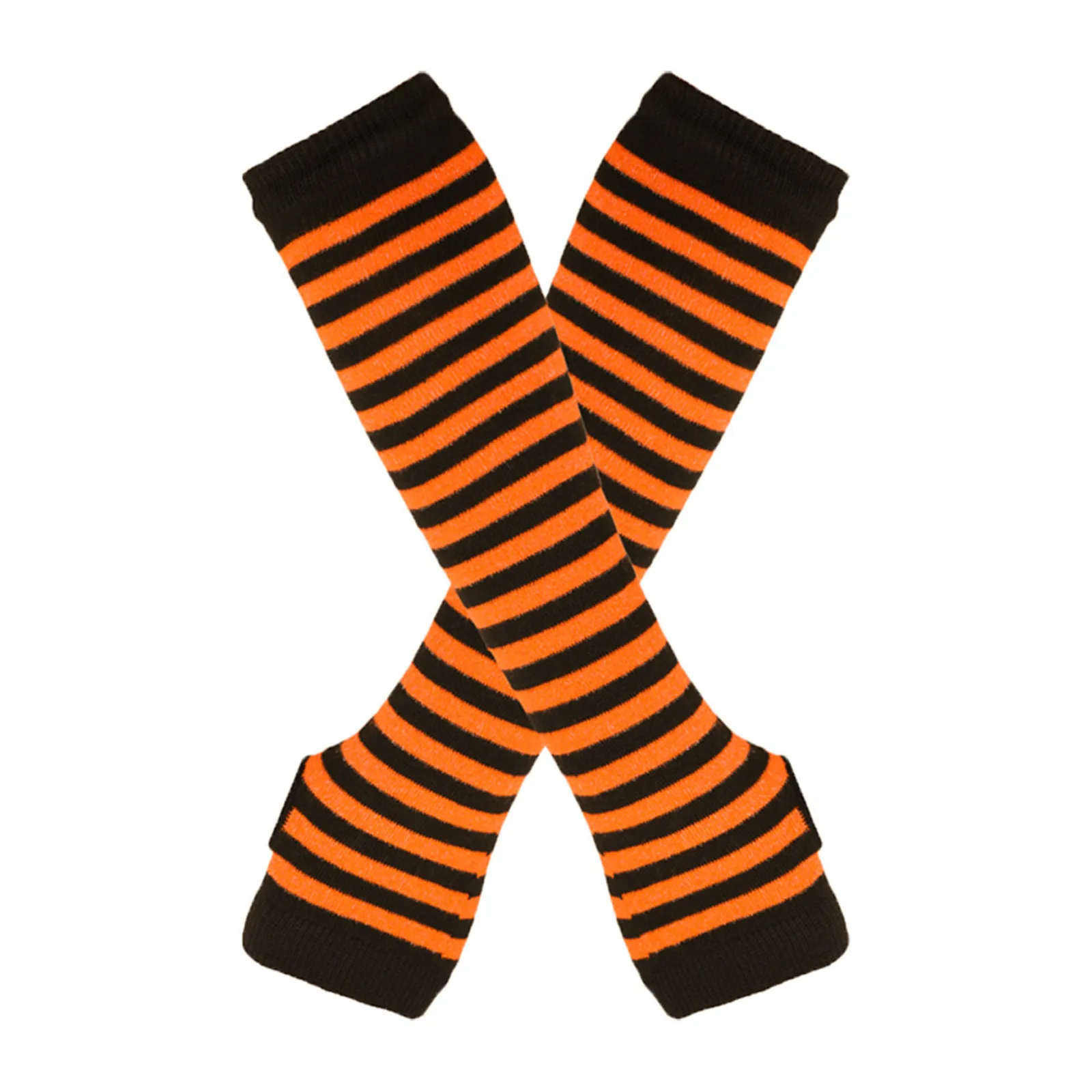 Fingerless Gloves Long Arm Cover Striped Knitted Wristband