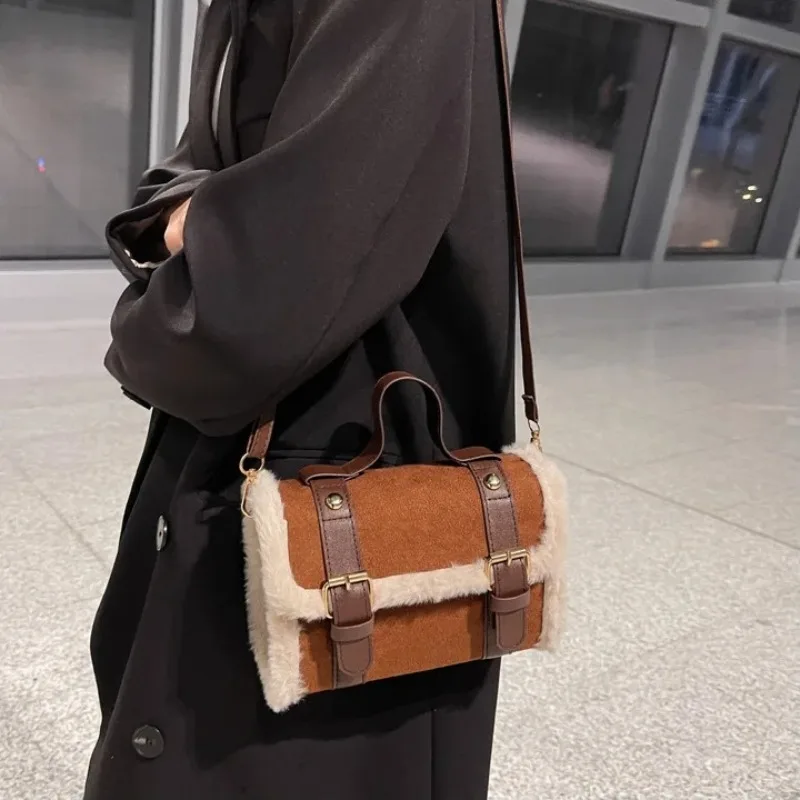 Winter Autumn Crossbody Bags for Women Lamb Plush Velvet Shoulder Bag Lady Small Square Office Commuter Handbag