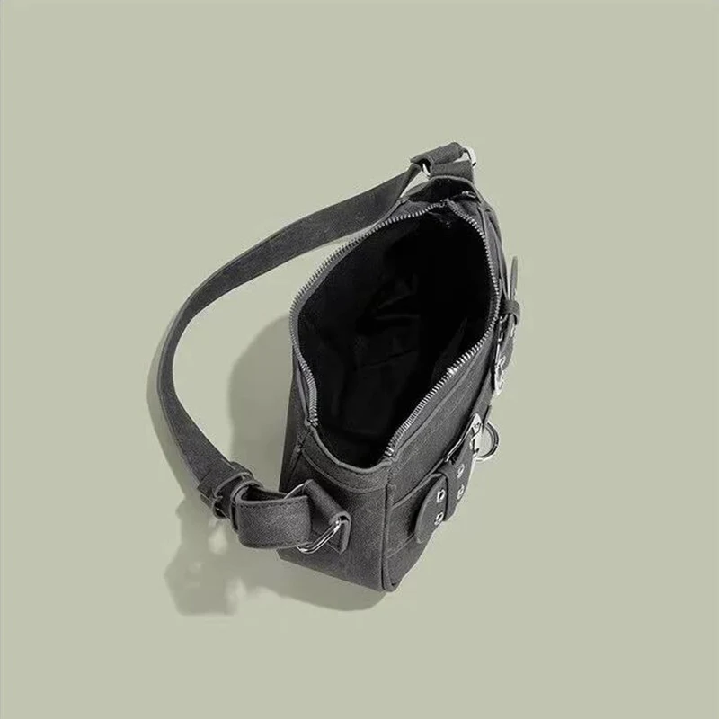 Sweet Cool Denim Grey Shoulder Bag Women Y2k Grunge Hot Girls Casual Handbag Lady Vintage Versatile Underarm Bag Autumn