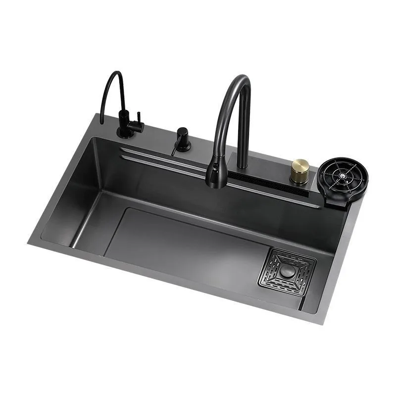 Multifunctional Stainless Steel Kitchen Sink Nano Flying Rain Waterfall Black Handmade Large Single Tank Vegetable Washing Basin 5