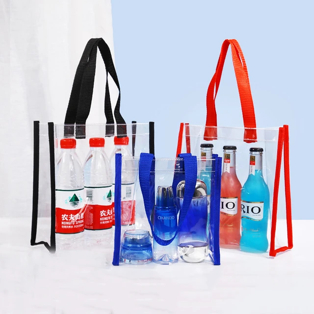 Bolsa de mano transparente de Pvc de gran capacidad, bolsa de plástico  cosida para coche, cosméticos, compras, bolsa de gelatina, bolsa de regalo  - AliExpress