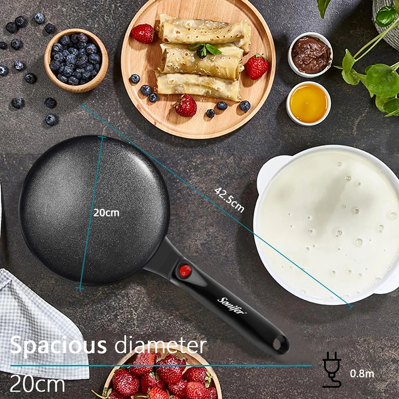 Sonifer Electric Crepe Maker Non-stick cooking plate 600W Breakfast maker Dessert maker With hook hole for easy storage Black, r 2