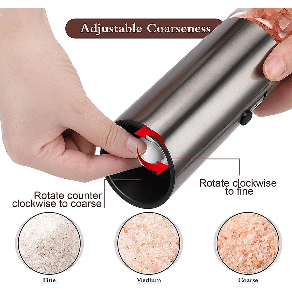 Rechargeable Electric Pepper Grinder Salt Pepper Mills Stainless Steel Spice  Grinder with LED Light Adjustable Coarseness Mills - AliExpress