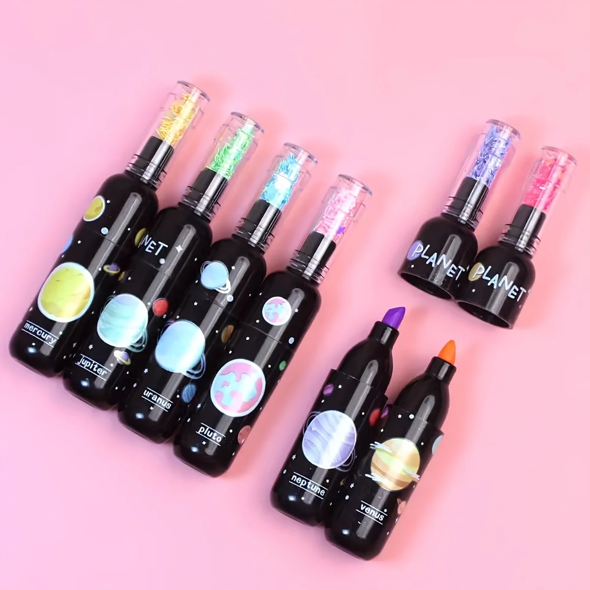 Highlighter Pen Highlighter Marker 6pcs/Set Wine Bottle Styling Planet Stationery Marker Pen Writing Painting Doodle Pen Multicolor Fluorescent